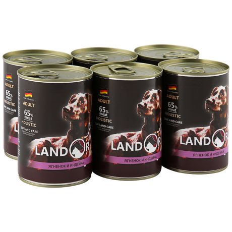 Корм влажный Landor полноценный сбалансированный ягненок с индейкой для собак всех пород 6 по 400 г