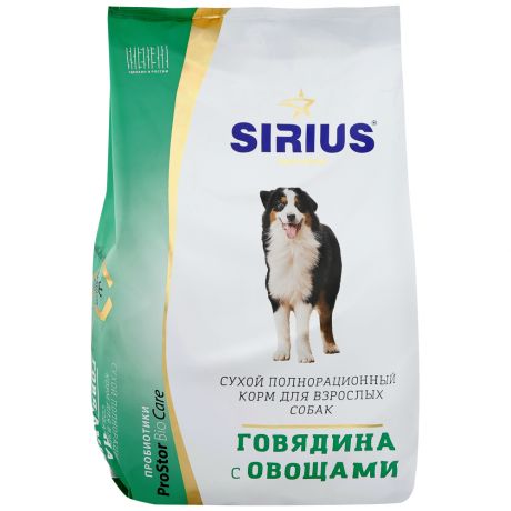 Корм сухой Sirius полнорационный говядина с овощами для взрослых собак 3 кг
