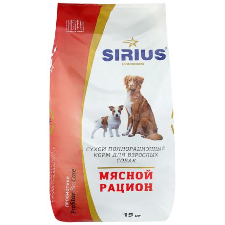 Корм сухой Sirius полнорационный мясной рацион для взрослых собак 15 кг