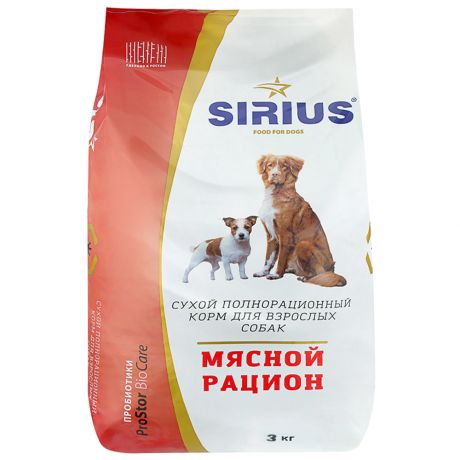 Корм сухой Sirius полнорационный мясной рацион для взрослых собак 3 кг