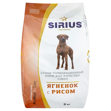 Корм сухой Sirius полнорационный ягненок и рис для взрослых собак 3 кг
