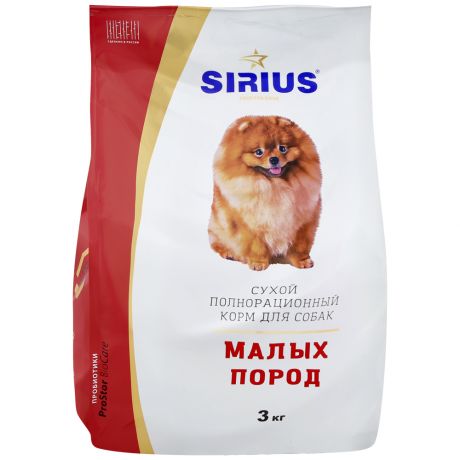 Корм сухой Sirius полнорационный курица и индейка для взрослых собак мелких пород 3 кг