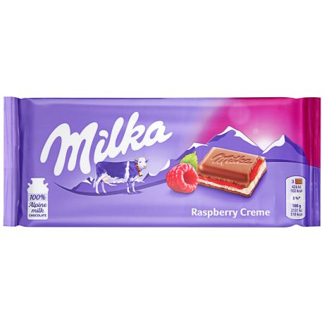 Шоколад Milka молочный с малиновой начинкой 100 г