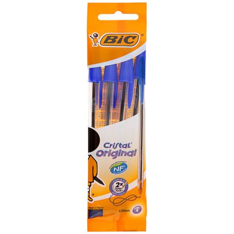 Ручка шариковая Bic Кристал синяя 0.32 мм 4 штуки
