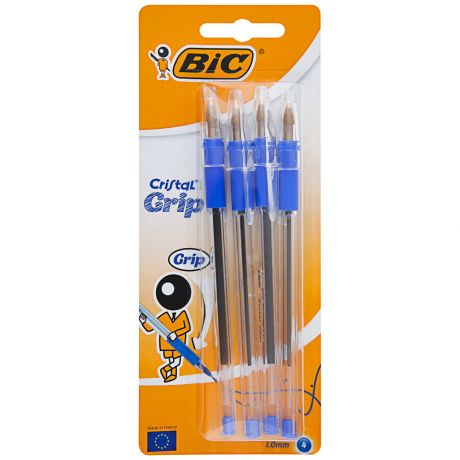 Ручка шариковая Bic Кристал Грип синяя 0.32 мм 4 штуки