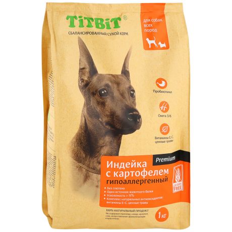 Корм сухой Titbit гипоаллергенный индейка с картофелем для собак всех пород 1 кг