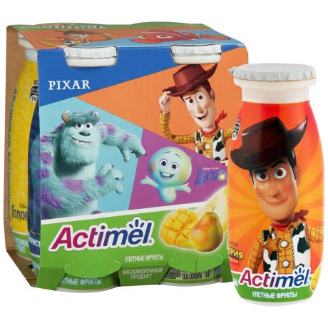 Напиток кисломолочный Actimel Kids Улетные фрукты 2.5% 4 штуки по 100 г Pixar