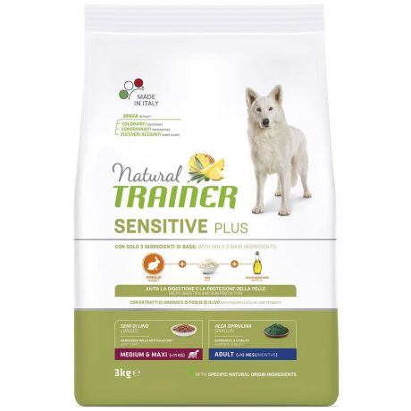 Корм Trainer Natural Sensitive Plus гипоаллергенный c кроликом сухой для взрослых собак средних и крупных пород 3 кг