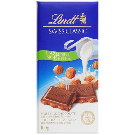 Шоколад Lindt Swiss Classic молочный с обжаренным цельным фундуком 100 г
