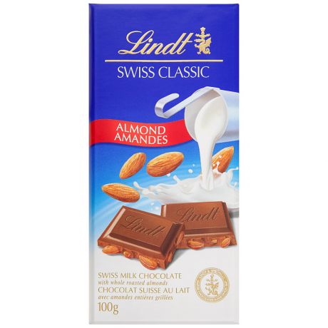 Шоколад Lindt Swiss Classic молочный с цельным обжаренным миндалем 100 г
