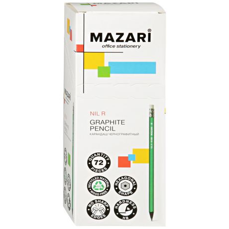 Карандаш Mazari чернографитный пластиковый Nil R HB с ластиком 72 штуки