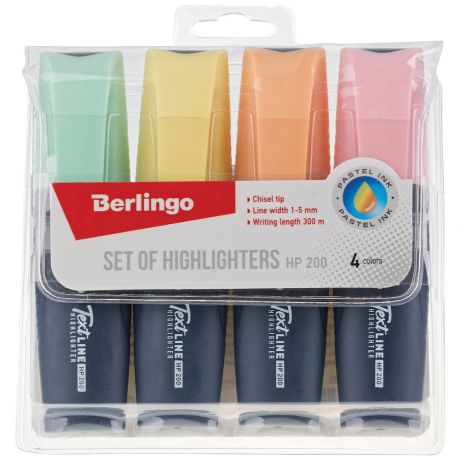 Набор текстовыделителей Berlingo Textline HP200 пастельные цвета 1-5мм 4 цвета