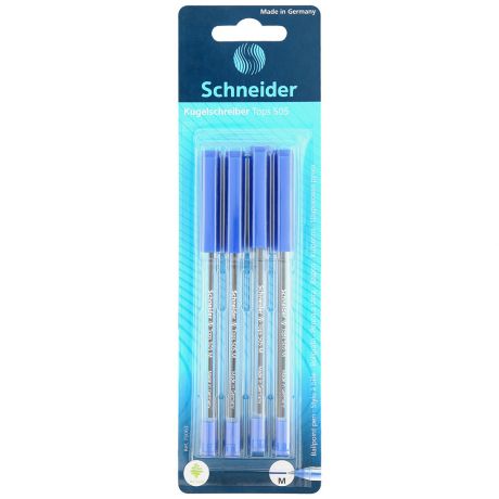 Набор шариковых ручек Schneider Tops 505 M синий прозрачный корпус 4 штуки 1.0 мм