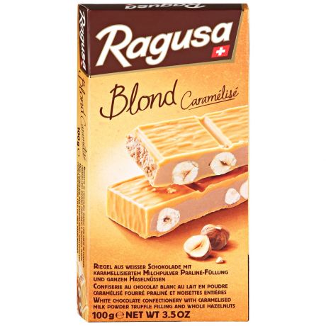 Шоколад Ragusa Blond Белый с трюфельной начинкой и целыми лесными орехами 100г