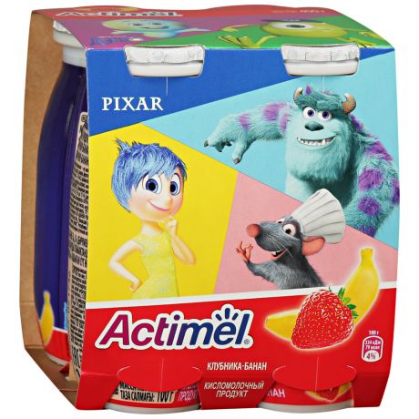 Напиток кисломолочный Actimel Клубника-Банан Pixar 2.5% 4 штуки по 100 г