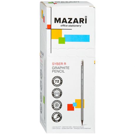 Карандаш Mazari чернографитный пластиковый Syber R HB с ластиком 72 штуки