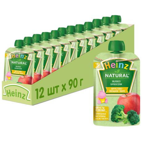 Пюре Heinz Natural с яблоком и брокколи без сахара с 5 месяцев 12 штук по 90 г
