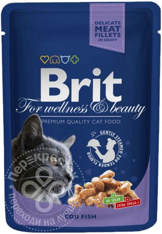 Корм для кошек Brit Premium Кусочки с треской 100г
