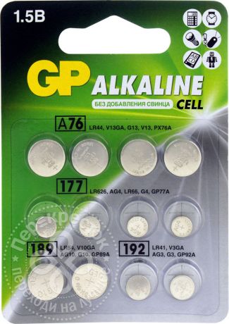 Набор батареек GP Alkaline cell LR44/LR626/LR54/LR41 12шт