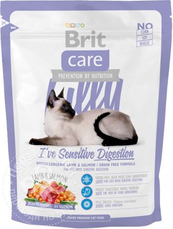 Сухой корм для кошек Brit care с чувствительным желудком с ягненком и лососем 400г