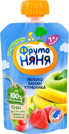 Десерт ФрутоНяня из яблок бананов и клубники 90г (упаковка 6 шт.)