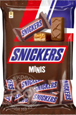 Шоколадный батончик Snickers Minis 12шт*15г (упаковка 9 шт.)