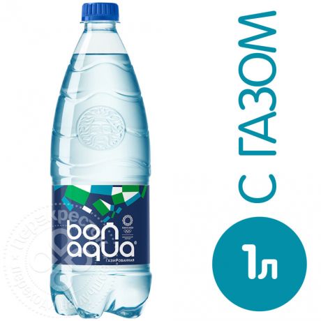 Вода Bonaqua питьевая газированная 1л (упаковка 6 шт.)