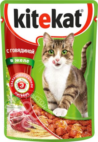 Корм для кошек Kitekat с говядиной в желе 85г (упаковка 28 шт.)