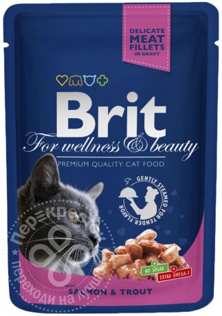 Корм для кошек Brit Premium Кусочки с лососем и форелью 100г (упаковка 24 шт.)