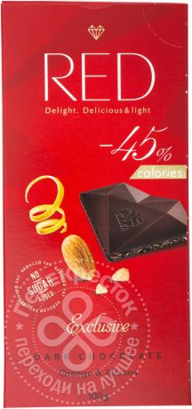 Шоколад Red Delight Темный с апельсином и миндалем 45% без глютена 100г (упаковка 6 шт.)