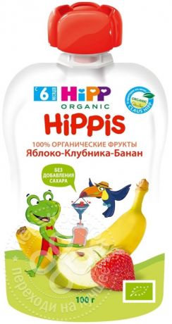 Пюре HiPP Hippis Яблоко-Клубника-Банан 100г (упаковка 6 шт.)