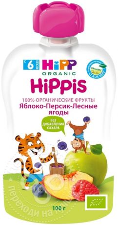 Пюре HiPP Hippis Яблоко-Персик-Лесные ягоды 100г (упаковка 6 шт.)