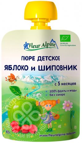 Пюре Fleur Alpine Organic Яблоко и шиповник 90г (упаковка 6 шт.)