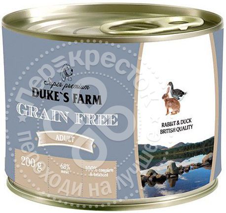 Корм для собак Dukes Farm Grain free Кролик утка клюква шпинат 200г (упаковка 6 шт.)