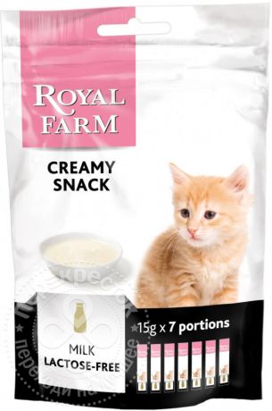 Лакомство для котят Royal Farm Creamy Snack с безлактозным молоком стики 7шт*15г (упаковка 6 шт.)