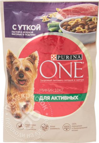 Корм для собак Purina One для активных собак с уткой пастой и зеленой фасолью в подливе 85г (упаковка 26 шт.)