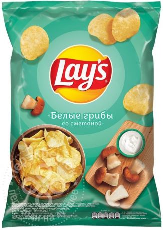 Чипсы Lays Белые грибы со сметаной 90г (упаковка 6 шт.)