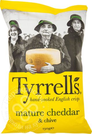 Чипсы Tyrrells со вкусом сыра Чеддер и лука-резанец 150г (упаковка 12 шт.)
