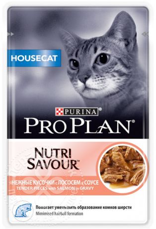 Корм для кошек Pro Plan Nutri Savour Housecat с лососем в соусе 85г (упаковка 24 шт.)
