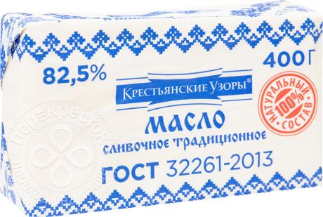 Масло сладко-сливочное Крестьянские Узоры 82.5% 400г