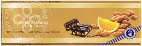 Шоколад Lindt Swiss Premium Темный с апельсином и миндалем 49% 300г