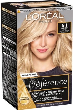 Краска для волос Loreal Paris recital Preference 9.1 Викинг очень светло-русый пепельный