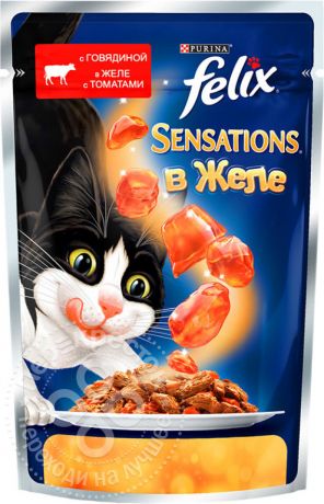 Корм для кошек Felix Sensations с говядиной в желе с томатом 85г