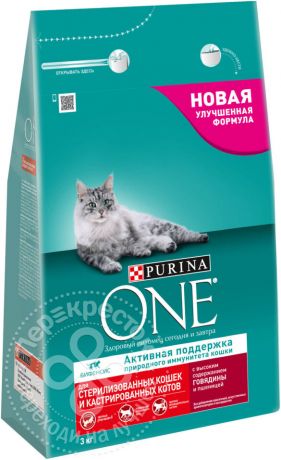 Сухой корм для кошек Purina One для стерилизованных кошек с говядиной и пшеницей 3кг