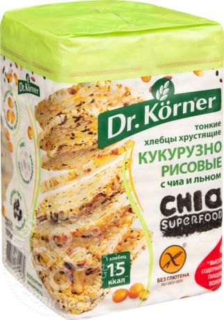 Хлебцы Dr.Korner Кукурузно-рисовые с чиа и льном без глютена 100г