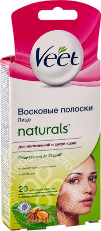Полоски для депиляции Veet Naturals восковые для нормальной и сухой кожи с маслом Ши 20шт