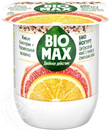 Биойогурт Bio-Max Цитрусовый микс Семена льна Киноа 2.4% 125г