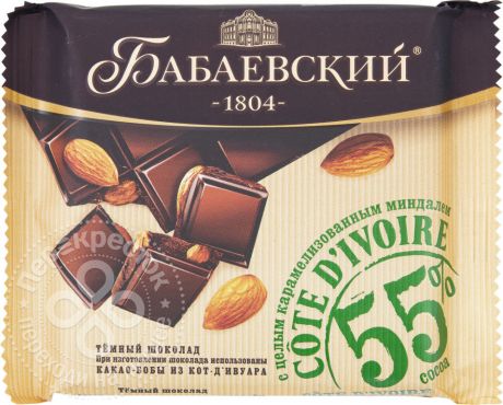 Шоколад Бабаевский Cote d’lvoire темный с целым миндалем и карамелью 90г