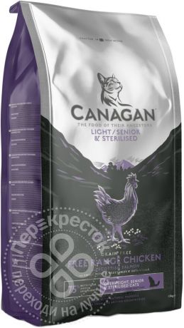 Сухой корм для кошек Canagan Light/Senior/Sterilised Цыпленок Лосось 1.5кг