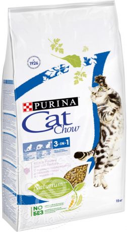 Сухой корм для кошек Cat Chow Feline 3in1 с домашней птицей и индейкой 15кг